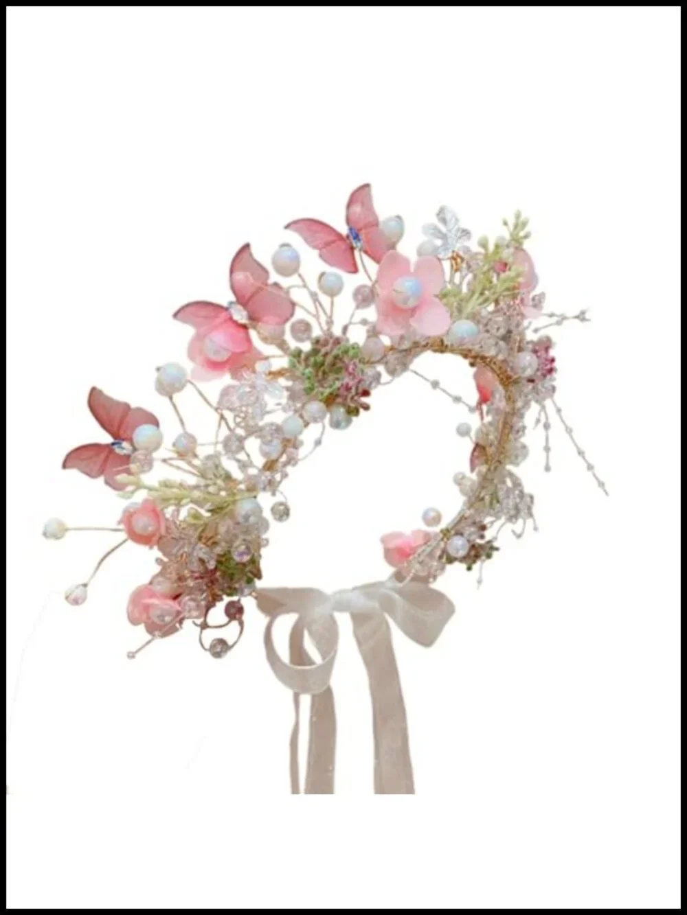 Boho Floral Crown Headband Rhinestone Hair Accessory for Women Bride Prom